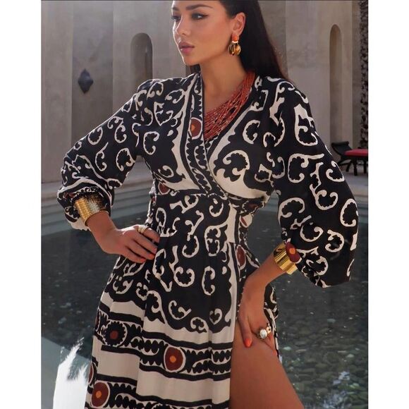ZARA Printed Wrap Dress Belted New - Picture 4 of 12